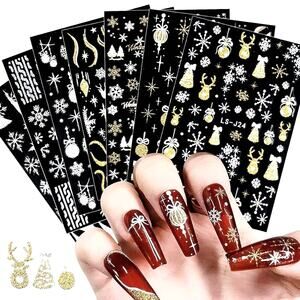 8 Sheets Christmas Holiday Glitter Nail Art Stickers- Self Adhesive